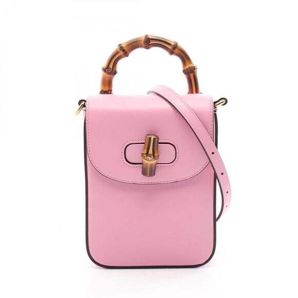 GUCCI Pink Leather Bamboo Bag - Picture 2 of 8
